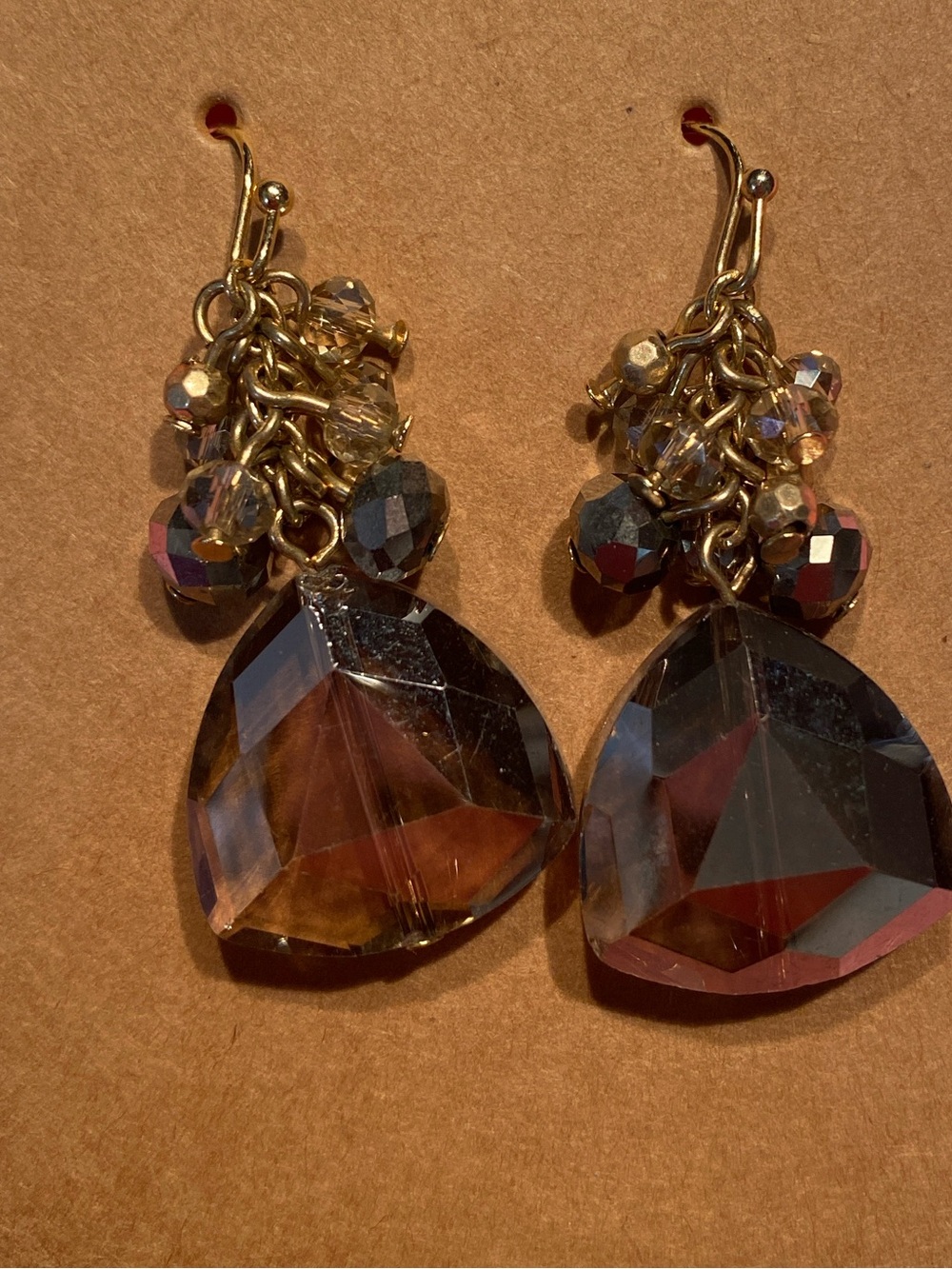 Gold-Tone Faceted Drop Earrings with Amber Crystal